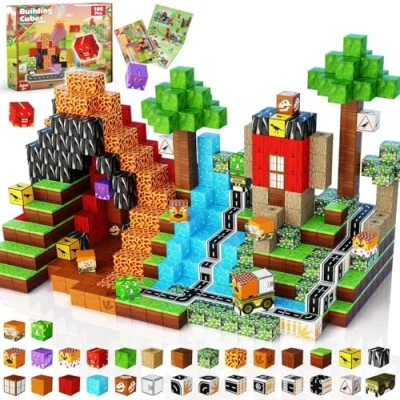 Afbeelding van Magnetische Bouwblokken 100 Delen Creatief 3D Speelgoed Met Dinosauriërs, Vulkaan &amp; Natuurlandschap Perfect Paascadeau Voor Kinderen STEM Magnetisch Constructiespeelgoed