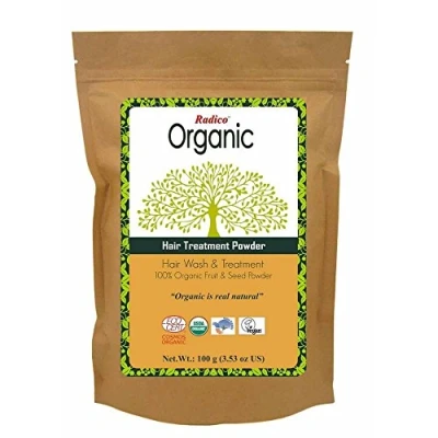 Afbeelding van RADICO 100% BIO Organic AMLA, RITHA / REETHA, SHIKAKAI Natuurlijke Anti Haaruitval, Roos, Vergrijzing, Haargroei, Care, Volume, Voedende Haarmasker 7 in 1 met ECOCERT 100g