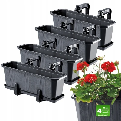 Afbeelding van KADAX Bloembakset, balkonbak van kunststof, plantenbak voor bloemen en kruiden, duurzame balkonpot, balkon, set 4 x 40 cm, antraciet