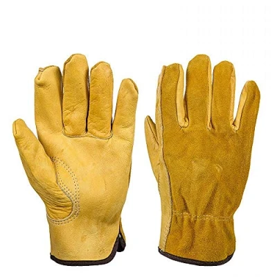 Afbeelding van JZK Heavy duty Extra Large doornbestendige tuinhandschoenen voor mannen, geel lederen werkhandschoenen, volle vinger tuinhandschoenen, XL
