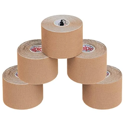 Afbeelding van ALPIDEX 5 Stuck Kinesiology Tape Veel kleuren m x cm Toepassingsfolder Elastisch Waterdicht Huidvriendelijk Fysio Spier Set, Kleur:Beige