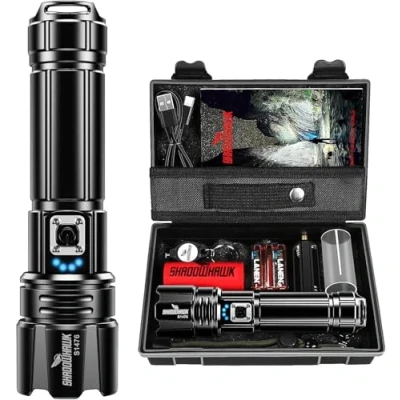 Afbeelding van Shadowhawk Taschenlampe Led 500000 Lumen, Extrem Hell USB Aufladbar Taktische Taschenlampen Mit holster XHP70.2, IP67 Wasserdicht 5 Lichtmodi für Camping Wandern Notfälle