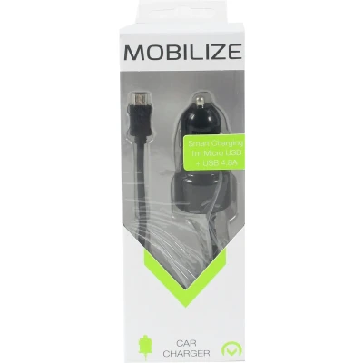 Afbeelding van Mobilize Car Charger USB + Micro 24W 1m. Black