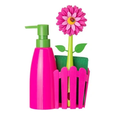 Afbeelding van VIGAR Flower Power spoelset met dispenser Afwasborstel roze 7202