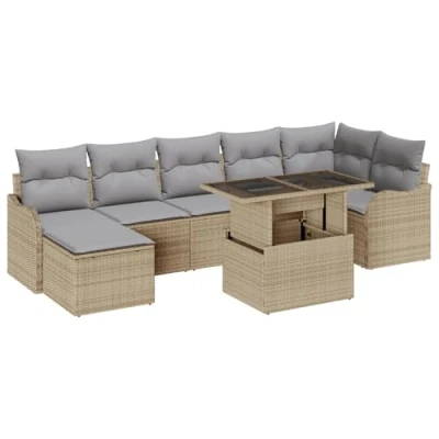 Afbeelding van vidaXL 8 Delige Tuin Sofa Set met Kussens Beige Poly Rattan