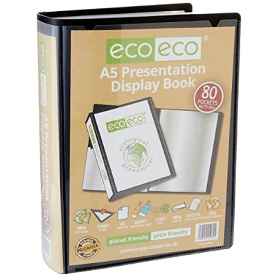 Afbeelding van eco A5 Size 50% Gerecycled 80 Pocket Zwart Presentatie Display Boek, Opslag Case Portfolio Art Folder met Plastic Mouwen