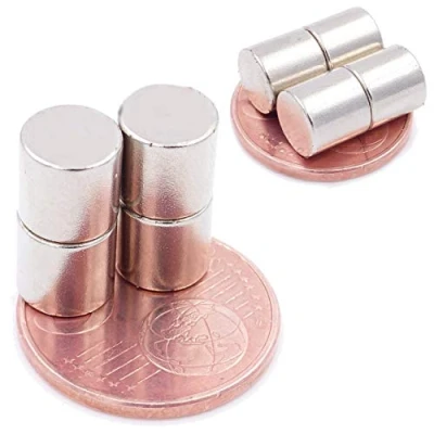 Afbeelding van Brudazon 10 mini schijfmagneten, 8 x mm, N52 sterkste stand, neodymium magneten, ultrasterk, powermagneet voor modelbouw, foto, whiteboard, prikbord, koelkast, knutselen, magneetschijf extra sterk