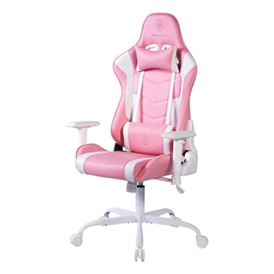 Afbeelding van Deltaco PCH80 Gamestoel Ergonomisch Vegan Leer Nek en Rugkussen Roze/Wit