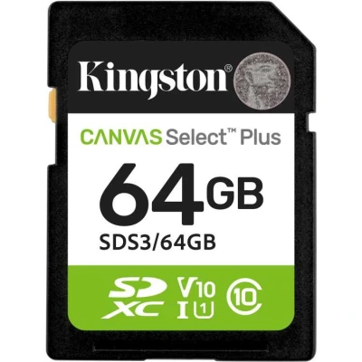 Afbeelding van Kingston Technology 64GB SDXC Canvas Select Plus Gen3 100MB/s C10 UHS I U1 V10