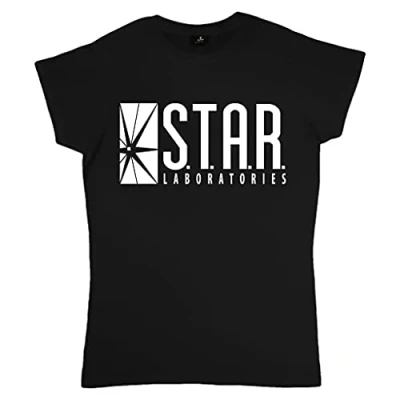 Afbeelding van DC Comics The Flash STAR Labs Logo getailleerd T shirt, dames, XS 4XL, Zwart, officiële merchandise, 4XL