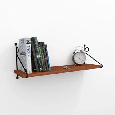 Afbeelding van Mitchell Wandplank B72xH27cm Metaal Zwart en Donker Hout Menzzo