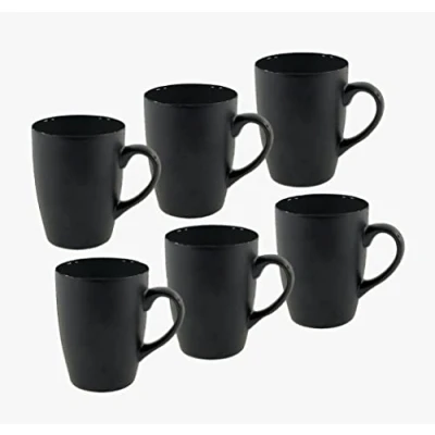 Afbeelding van Koffiemok set van 6 stuks 340 ml zwart mat koffiebeker met handvat theebeker koffiekop porselein