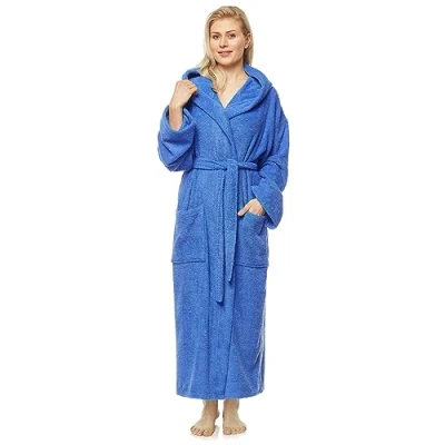 Afbeelding van Astra Damesbadjas met capuchon, 100% Katoenen, Dames Maat: S lang, Unisex XS Koningsblauw