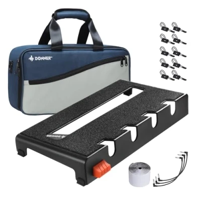 Afbeelding van Donner DB S100 Gitaarpedaal board case aluminium effectboard pedaalboard met waterdichte rugzaktas inclusief klittenbandsluiting plakband en voedingmontageapparaat, 36,7 x 19,1 5,2 cm