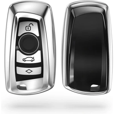 Afbeelding van kwmobile autosleutel hoesje geschikt voor BMW 3 knops draadloze (alleen Keyless Go) hoes TPU behuizing Beschermende auto sleutel case Sleuteletui in hoogglans zilver