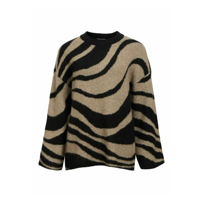 Afbeelding van Object OBJDIANA LO L/S Knit Pullover NOOS, zwart/patroon: zebra woestijn taupe, S/M