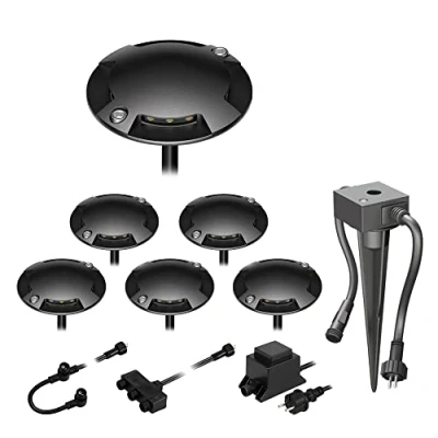 Afbeelding van ledscom.de LED opbouw vloerlamp Bunda, 4 lamps, met schemer sensor voor buiten gebruik, zwart, begaanbaar, warm wit, set van 6