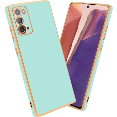 Afbeelding van Cadorabo Hoesje geschikt voor Samsung Galaxy NOTE 20 in Glossy Mintgroen Goud Beschermhoes Case Cover van flexibel TPU silicone en met camerabescherming