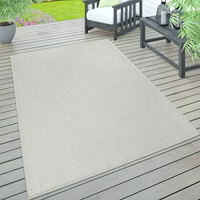 Afbeelding van vloerkleed voor binnen en buiten, terras balkon, weerbestendig effen met structuur, Maat:80x150 cm, Kleur:Ivoor