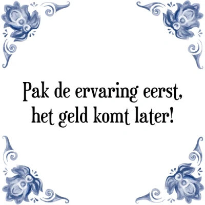 Afbeelding van Pak de ervaring eerst, het geld komt later! Tegeltje + Spreuk