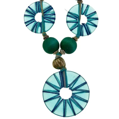 Afbeelding van Behave Blauwe ketting met ronde en houten kralen