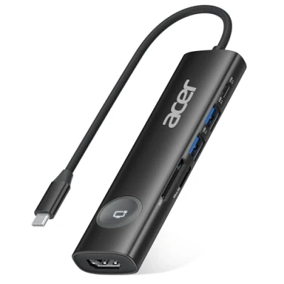 Afbeelding van Acer USB C Hub, 7 in 1 naar HDMI adapter, 4K @60Hz HDMI, 2 3.1 en Type datapoort, 100W PD, SD kaartlezer, scherm aan/uit knop voor MacBook Pro/air, iPad Switch meer (zwart)