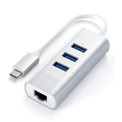 Afbeelding van Satechi USB C 3 Port 3.0 &amp; Ethernet Hub Silver