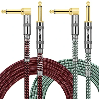 Afbeelding van OTraki 7Ft 2M Gitaar Kabel 2 Pack 6.35mm 1/4 &quot;Recht naar Haakse Instrument Kabels TS Gevlochten Geruisloze Audio Lead voor ELectric Bass Toetsenbord