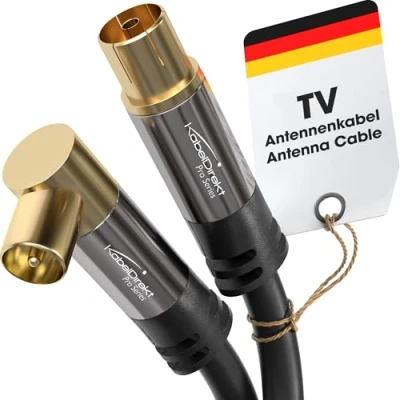 Afbeelding van KabelDirekt Antennekabel 7,5 M (75 Ohm, 90 haakse coax stekker &gt; rechte bus W, kabel geschikt voor tv, HDTV, radio, DVB T2, C, S, S2, stekker)