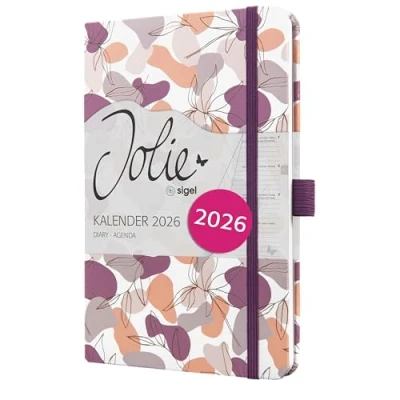 Afbeelding van SIGEL J6359 Wochenkalender Jolie 2026, ca. A5, , violett, rosa, weiß: Agenda Jolie, Beauty, Summer Linear Leaves, Hardcover