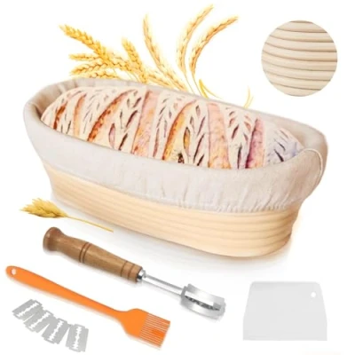Afbeelding van LURNODY Ovaal 25,4 cm broodbakmand, set ronde gistingsmanden voor het bakken van brood, brood professionele bakkers,