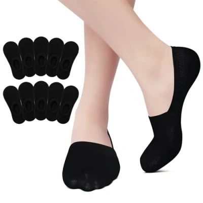 Afbeelding van EKSHER No Show Sneakersokken, onzichtbare enkelsokken voor dames en heren, katoen, siliconen pad, antislip, de zomer, 10 paar, x zwart, 39 42 EU