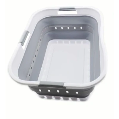 Afbeelding van SAMMART 42L opvouwbare plastic wasmand pop up opbergcontainer/organizer draagbare wasbak ruimtebesparende mand/mand (1, wit/grijs)