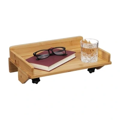 Afbeelding van Relaxdays bedplank met klemmen zwevend tablethouder bamboe nachtkastje hoogslaper