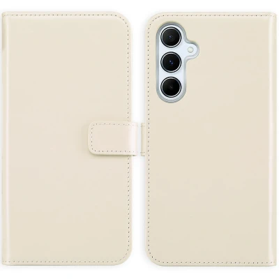 Afbeelding van Samsung Galaxy A55 Hoesje Echt leder Selencia Bookcase Beige Telefoonhoesje