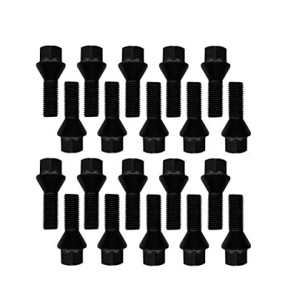 Afbeelding van 20 zwarte Tracer wielbouten, kegelband, M14 x 1,25, 28 mm, compatibel met BMW
