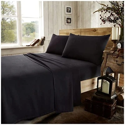 Afbeelding van Gaveno Cavailia Luxe Hoge Kwaliteit Flanel Plain Hoeslaken, 100% Geborsteld Katoen Easy Care Accessoire, Premium Zacht &amp; Gezellig Beddengoed, Zwart, Single Size Bedsheet