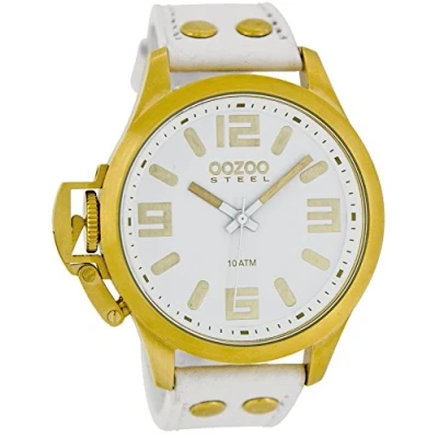 Afbeelding van OOZOO Timepieces Goudkleurige horloge met witte leren band OS352