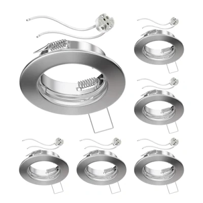 Afbeelding van ledscom.de 6 stuks plafond inbouwframe FERE mat chroom (LED/halogeen/MR16/50mm) incl. GU5.3 fitting