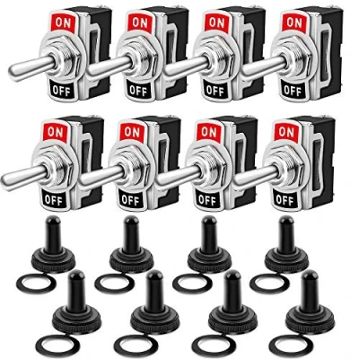 Afbeelding van Gebildet 8pcs Tuimelschakelaar met Waterdichte Dop, 10A/12VDC, 6A/24VDC, 2pins SPST AAN/UIT Schakelaar,Gebruikt voor Auto Vrachtwagenboot(Zwart)