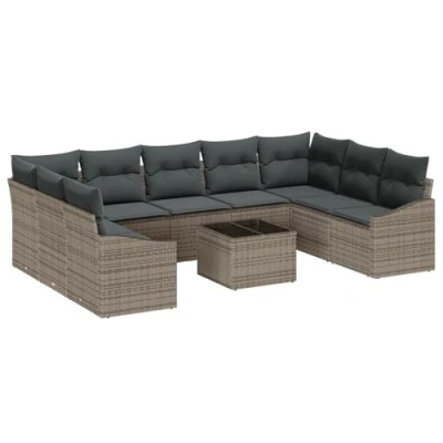 Afbeelding van vidaXL 9 Delige Tuin Eetset met Kussens Zwart Poly Rattan