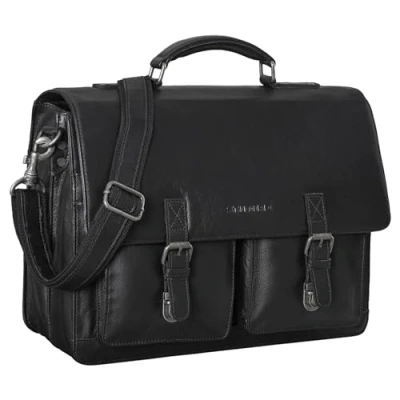 Afbeelding van STILORD &#039;Clarence&#039; Leather Business Bag Men Vintage Briefcase Grote schoudertas voor 15,6 inch laptop en breedte DIN A4 map Trolley Bevestigbaar, Kleur:zwart