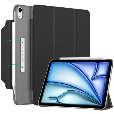 Afbeelding van Fintie Hoes voor iPad Air 11 inch M2 2024, 6e gen 2024/iPad 5e 2022/iPad 4e 2020 10,9 magneetsluiting lichte standaard met doorschijnend matte achterkant,zwart