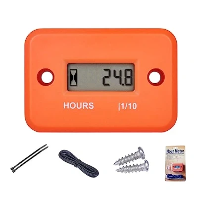 Afbeelding van Yooreal digitale inductieve urenteller waterdicht IP68, werkt op verschillende ZTR/rijdende grasmaaier Land trimmer UTV borstel cutter tractor ATV boot etc (HM006A Oranje)