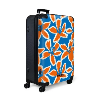 Afbeelding van NoBoringSuitcases.com® Koffer groot Reiskoffer lichtgewicht Blauw met oranje bloemen Rolkoffer 4 wielen Grote trolley XL 98 liter bagage