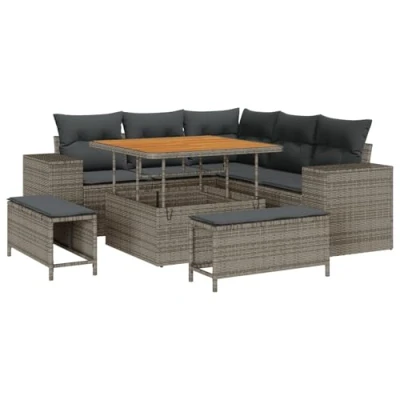 Afbeelding van vidaXL 8 delige tuin sofa set met kussens grijs poly rattan acacia
