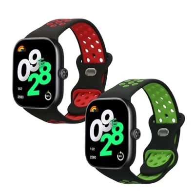 Afbeelding van kwmobile 2x horlogebandjes geschikt voor Xiaomi Redmi Watch 4 bandje Smartwatch bandjes van TPU Activity tracker horloge band in zwart / rood groen
