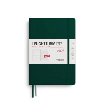 Afbeelding van Leuchtturm1917 Agenda 2026 A5 Weekly Planner &amp; Notebook hardcover Forest Green 15x21cm
