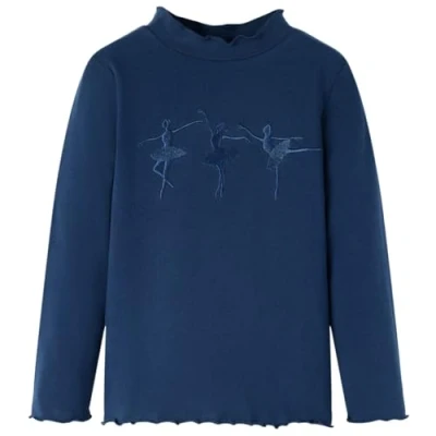 Afbeelding van Kindershirt lange mouwen ballerinaprint 140 marineblauw