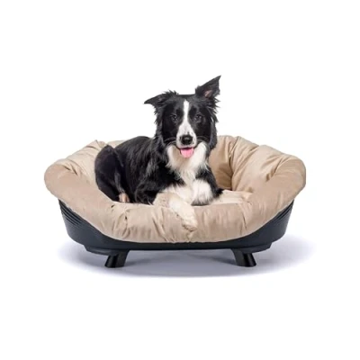 Afbeelding van Ferplast hondenbed en kattenbed met kussen, wasbaar, verhoogd hondenbed, kunststof medium hondenmand, ademend antislip, SOFA&#039; THRONE 85 x 62 h 33 cm, zwart